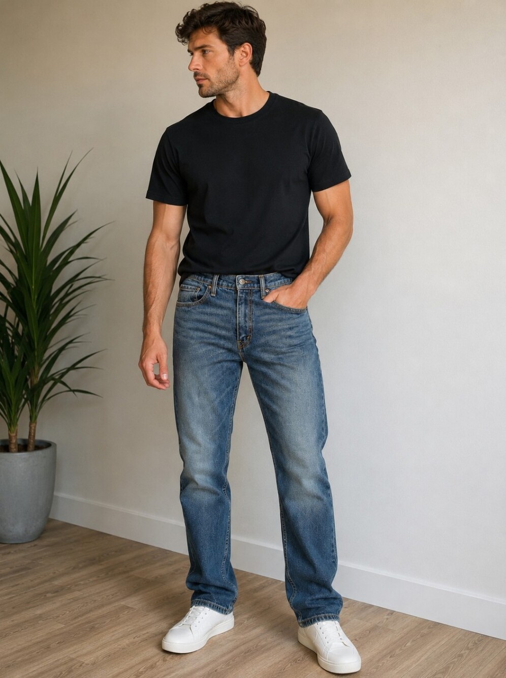 Levi's 505 Men's Relaxed Straight Jeans in Mid Blue